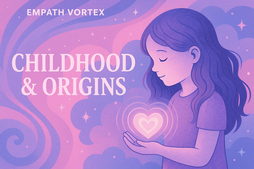 Childhood & Origins Image with Pink, Blue, Purple Theme on Empath Vortex Website